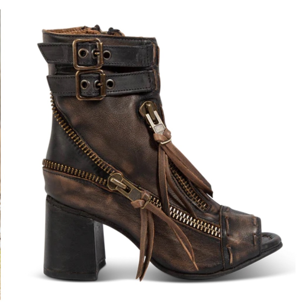FREEBIRD-ZOMBIE
Brown Leather Peep-Toe Ankle Boots - Picture 4 of 6